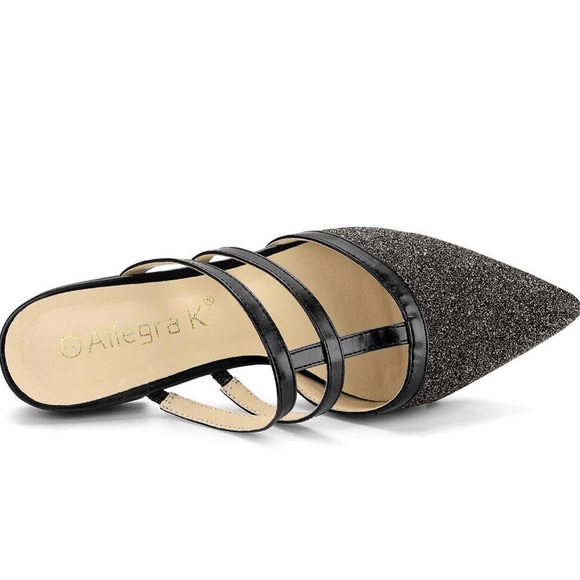 Allegra K Glitter Black Pointed Toe Mules | Size 6 - Picture 3 of 5